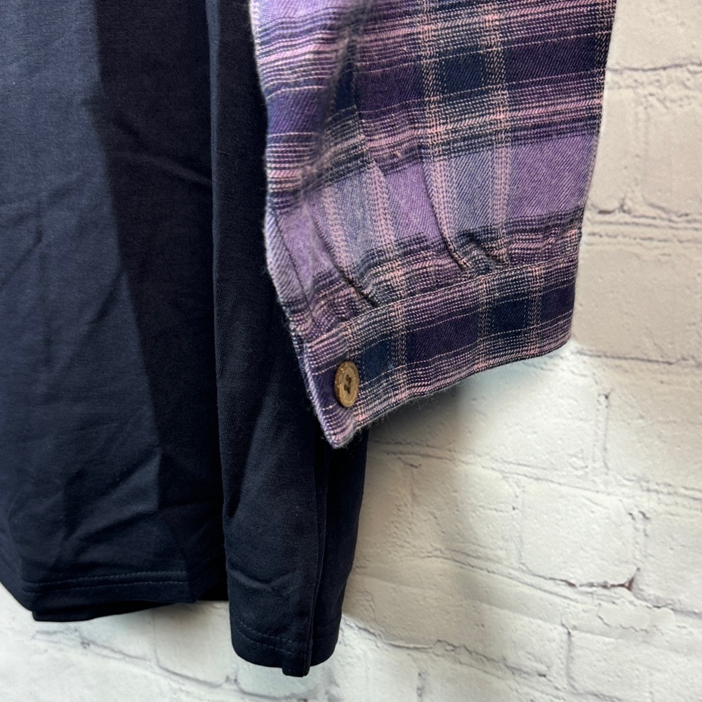 BloomChic Navy and Purple Plaid Long Sleeve Henley Top Plus Size 1X - Picture 4 of 7